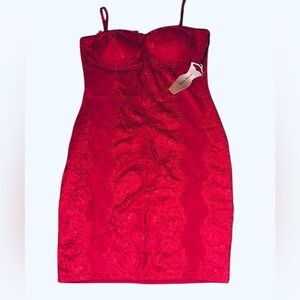 NWT Haute Monde Red Lace Sexy Christmas/ Holiday Midi Dress szM